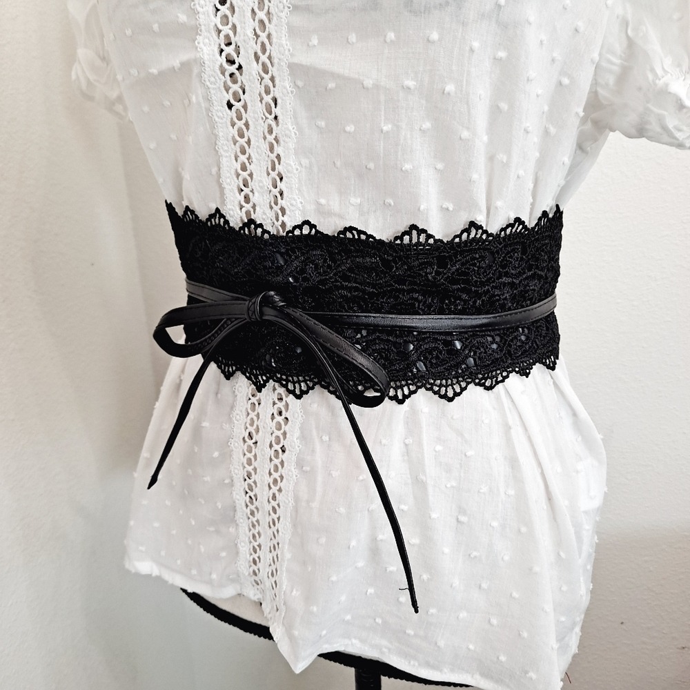 Corset Lace wide waist belt faux leather Obi whimsigoth Goth dark romantic - Picture 8 of 12